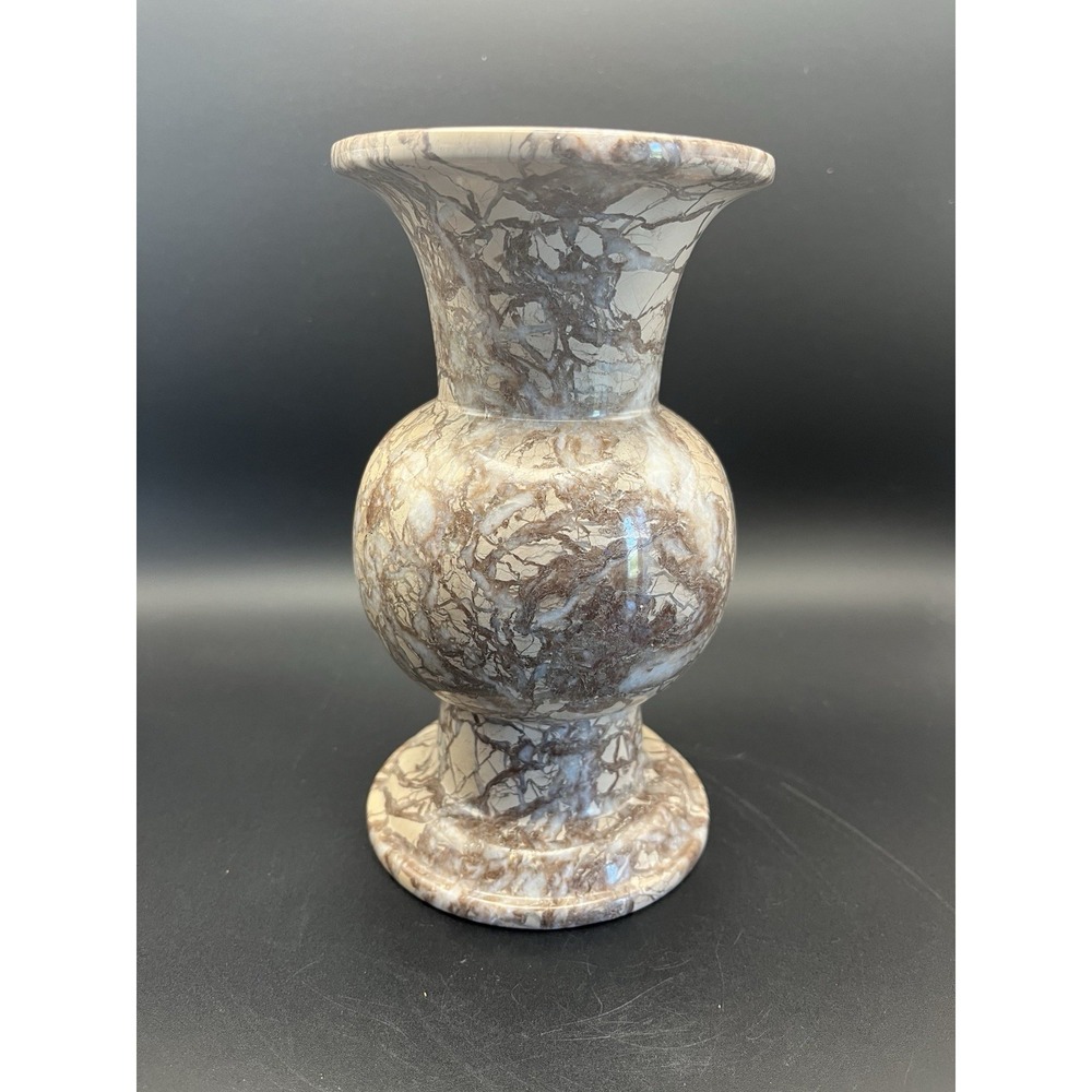VTG Mcm Pakistani Middle East Marble Vase White And Brown 7x4